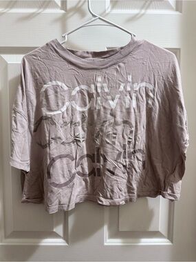 Calvin Klein Performance Oversized Dusty Rose Logo Crop Tee